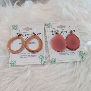 Tagua Sustainable Earrings Set in Brown and Pink